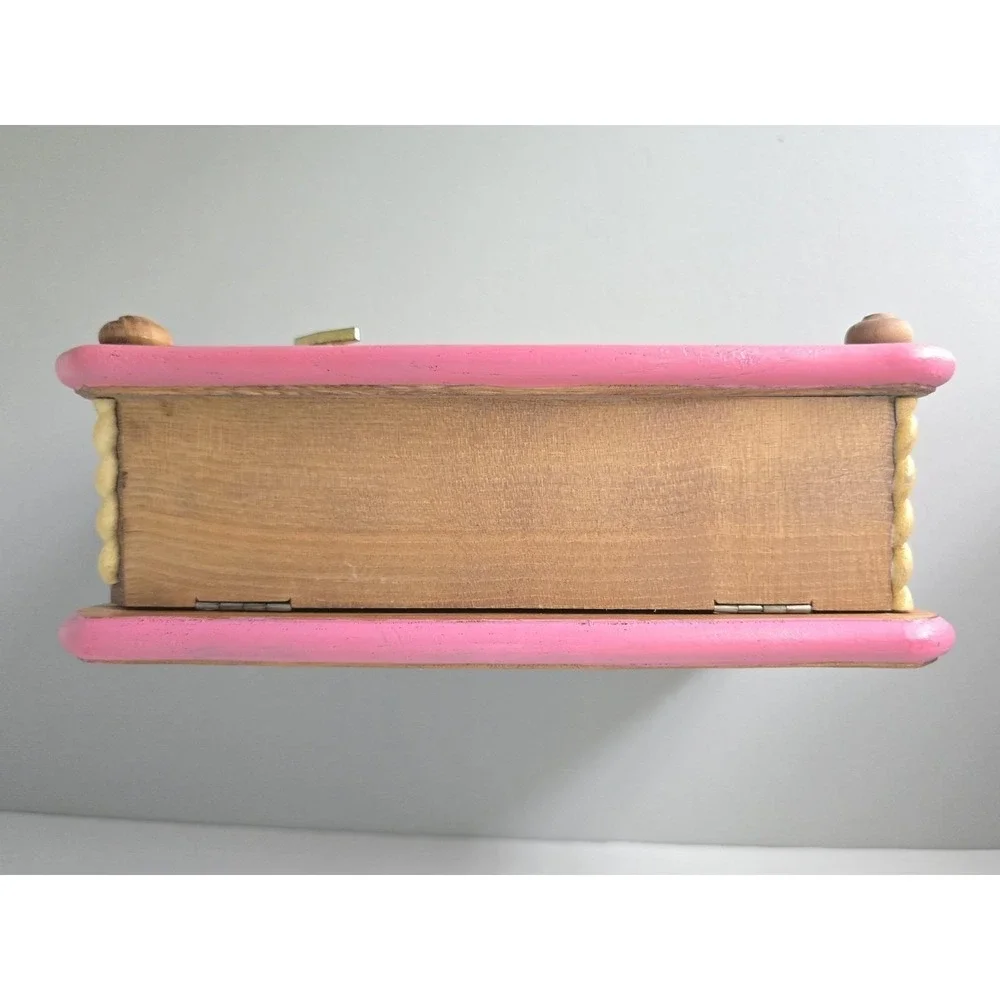 Vintage Hand Painted Wooden Music Jewelry Box Folk Art Floral - Made in Japan